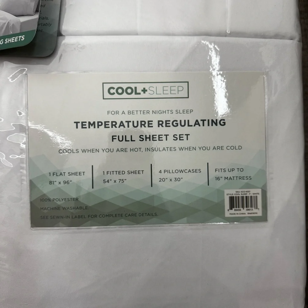 Cool + Sleep White Temperature Regulating 6 Piece Sheet Set in Full NWT